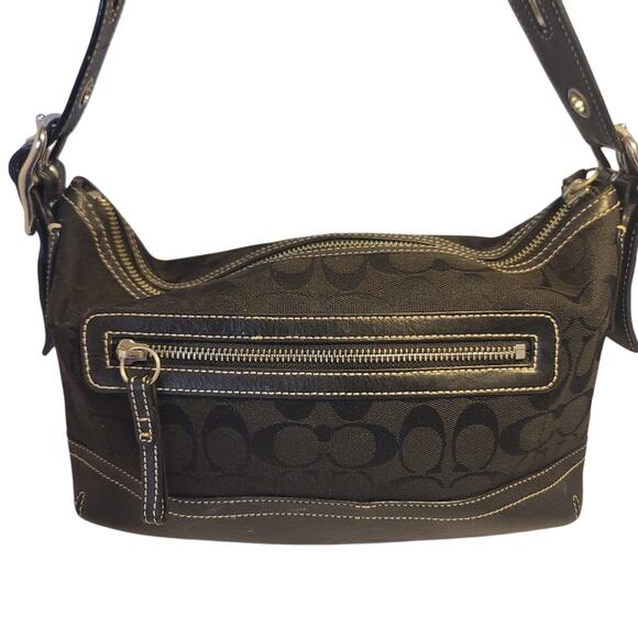 Vintage COACH Signature Black Canvas Leather Hand Bag Purse Handbag LOGO - Picture 1 of 12